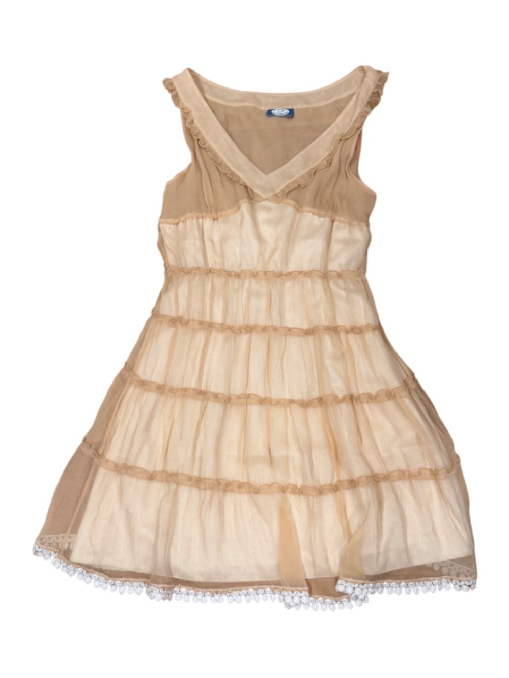 NWOT Blugirl Blumarine nude beige tan silk chiffon ruffle A line dress 6 S M